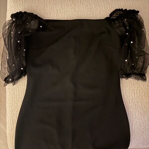 Black Dress with Sheer Puff Sleeves